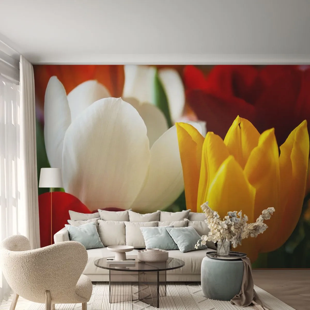 Samolepiaca Fototapeta Deluxe Sticker - Tulipánová horúčka - Kvety, Tulipány, Kytica kvetov - 250x175 cm
