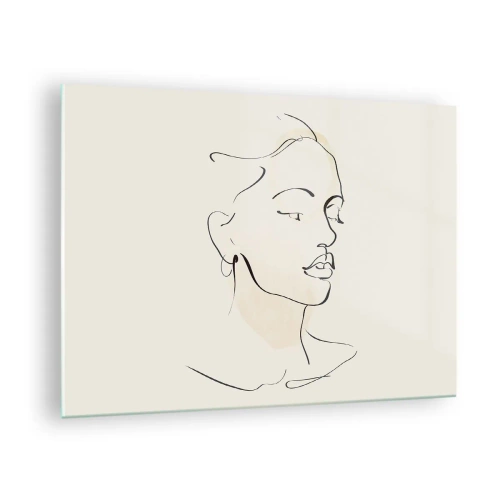 Obraz na skle - Ženský lineárny portrét na svetlom pozadí s jemnými tieňmi. - 70x50cm - Výrazným ťahom - Moderná nástenná dekorácia do obývacej izby a spálne ARTTOR