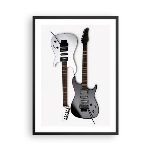 Plagát v čiernom ráme - Moderné elektrické gitary na bielom pozadí - 50x70cm - Harmónia tvarov - Moderná nástenná dekorácia do obývacej izby a spálne ARTTOR