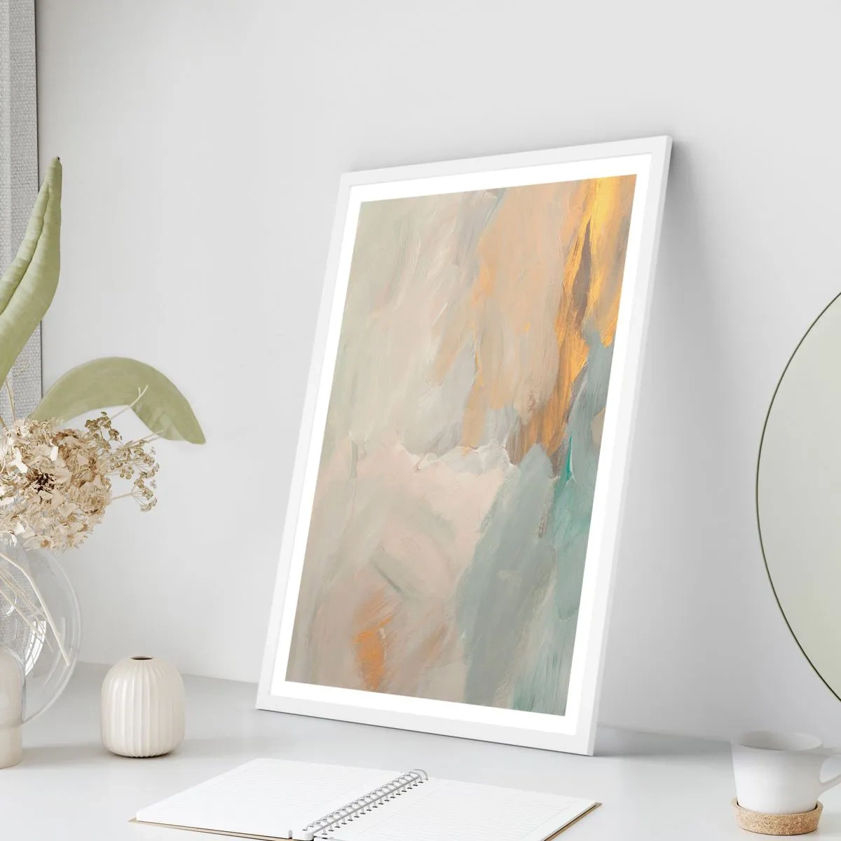 Plagát v bielom ráme - Abstrakcia – krajina nehy - 40x50 cm