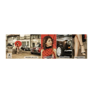 Vzorka fototapety Premium Sand - Sentimentálne mini cestovanie - Žena, Architektúra, Auto - 100x30 cm
