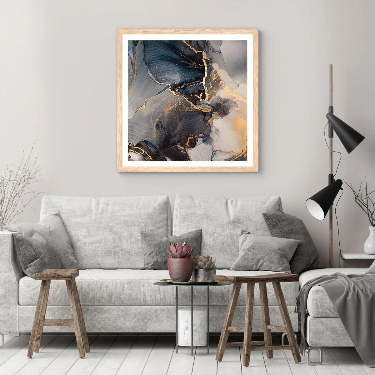 Plagát v ráme zo svetlého duba - Život kameňa - 60x60 cm