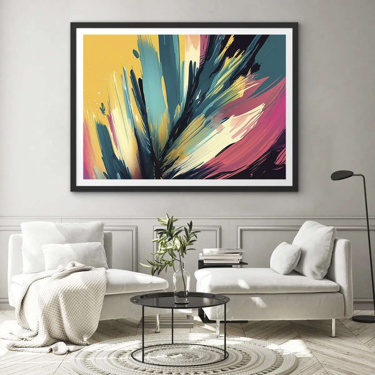 Plagát v čiernom ráme - Kompozícia – explózia radosti - 100x70 cm
