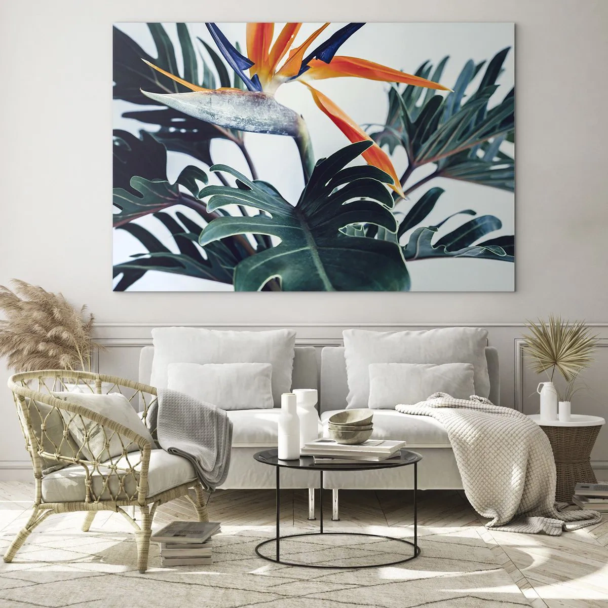 Obraz na skle - Exotická rastlina s kvetom rajského vtáka - 70x50cm - Vtáker - Moderná nástenná dekorácia do obývacej izby a spálne ARTTOR