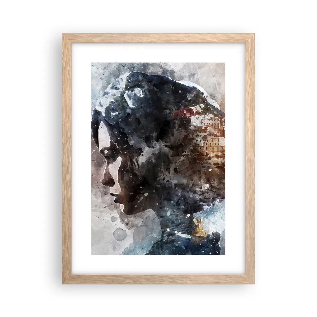 Plagát v ráme zo svetlého duba - Príbeh o dievčati s mestom v pozadí - 30x40 cm