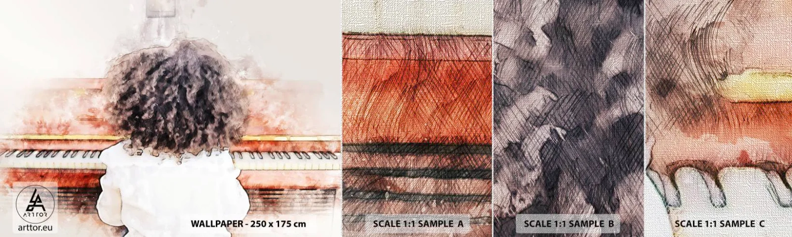 Vzorka fototapety Premium Canvas - V novom svete - Klavír, Hudba, Hudobník - 100x30 cm