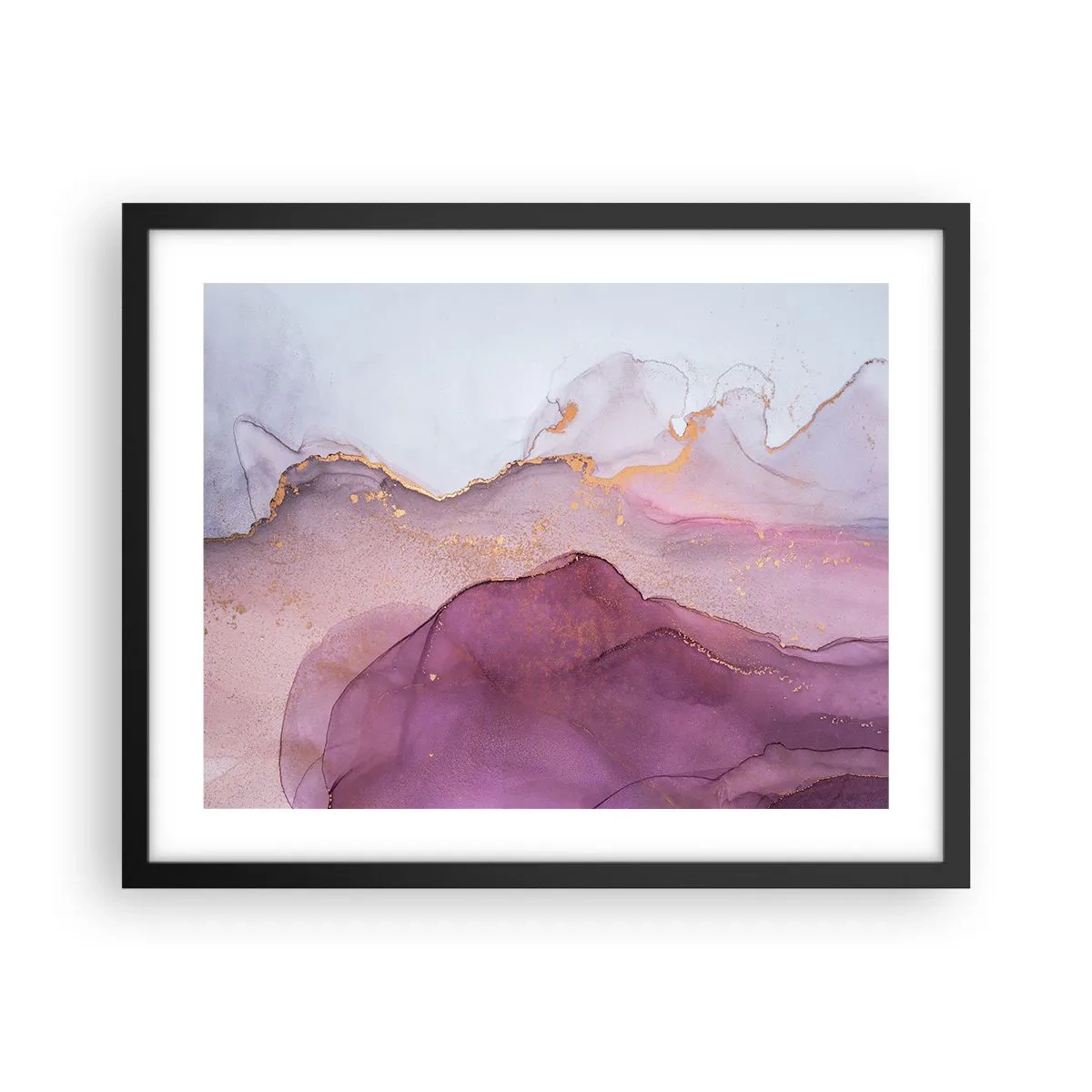 Plagát v čiernom ráme - Fialové a ľalové vlny - 50x40 cm
