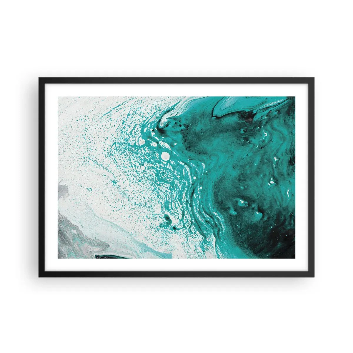 Plagát v čiernom ráme - Prepadnúť sa v bielej a tyrkysovej - 70x50 cm