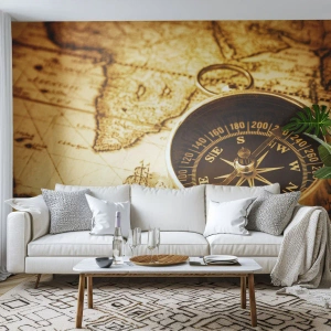 Fototapeta Premium Sand - Na východ alebo na západ? - Cestuje, Mapy sveta, Kompas - 100x70 cm
