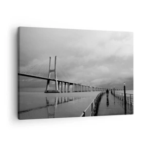 Obraz na plátne - Visutý most ponad vodu v čiernobielej farbe - 70x50cm - Každému, čo mu patrí - Moderná nástenná dekorácia do obývacej izby a spálne ARTTOR