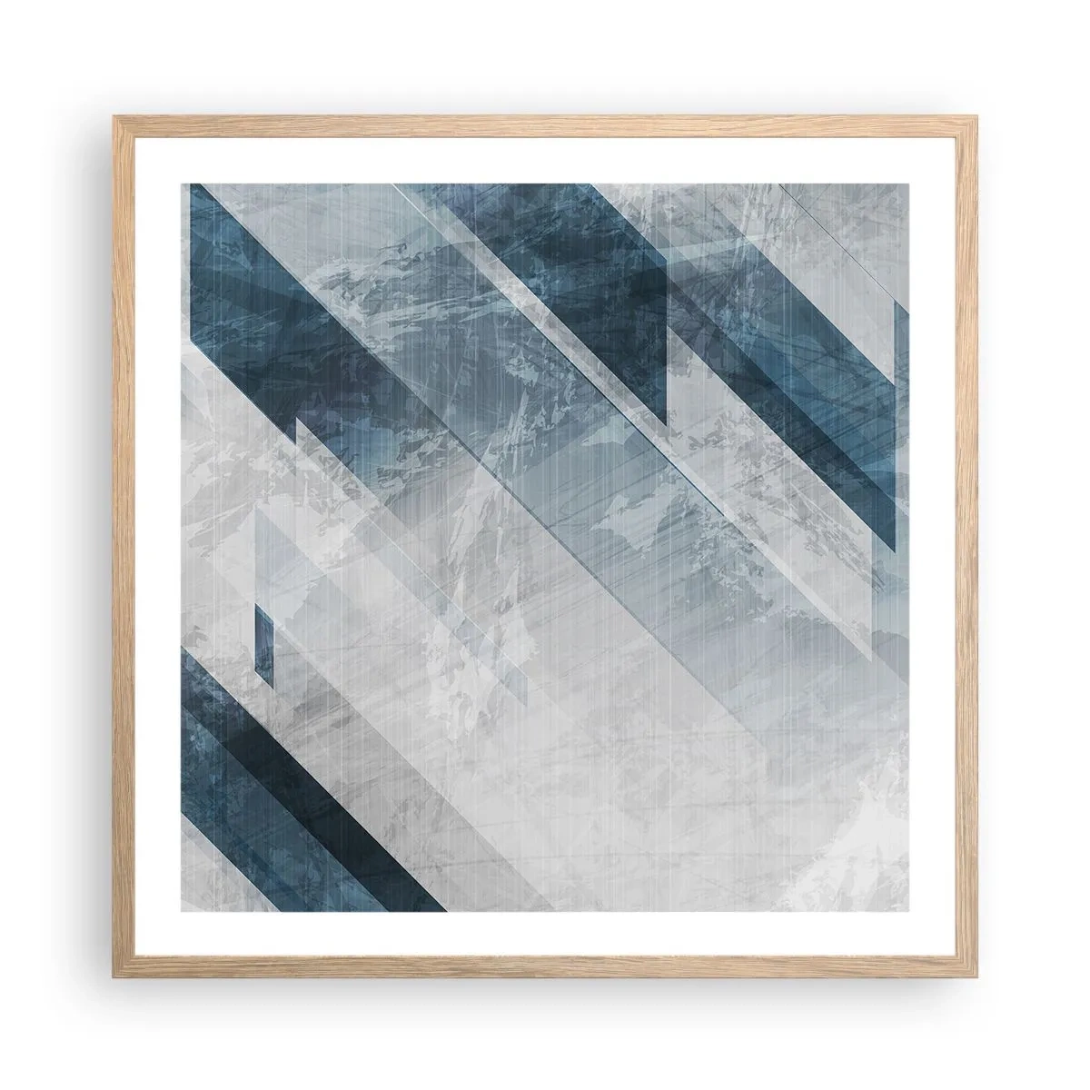 Plagát v ráme zo svetlého duba - Priestorová kompozícia – pohyb šedej - 60x60 cm