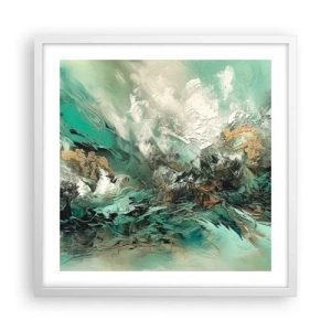 Plagát v bielom ráme - Smaragdovočierne vlnobitie - 50x50 cm