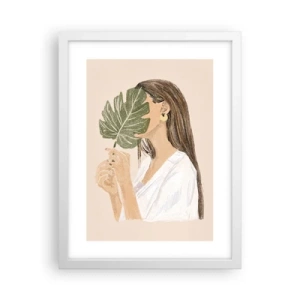 Plagát v bielom ráme - Tajomný portrét s vejárom - 30x40 cm