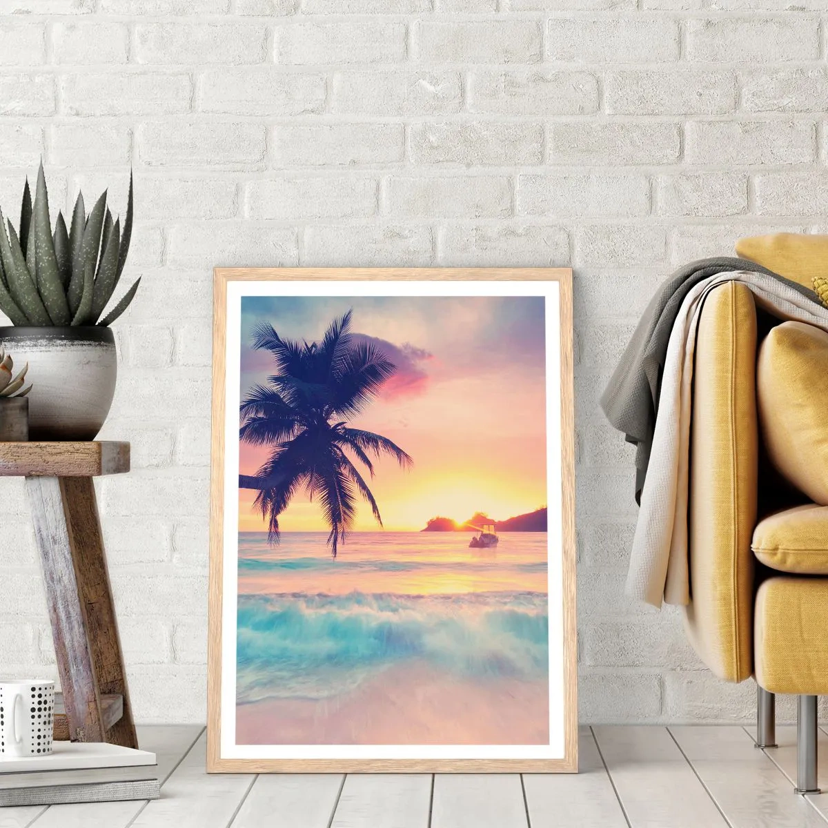 Plagát v ráme zo svetlého duba - Večer v zátoke - 50x70 cm