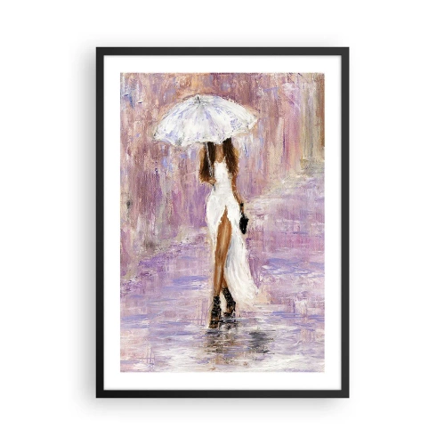 Plagát v čiernom ráme - Žena s dáždnikom v daždi - 50x70cm - V ľaliovom daždi - Moderná nástenná dekorácia do obývacej izby a spálne ARTTOR