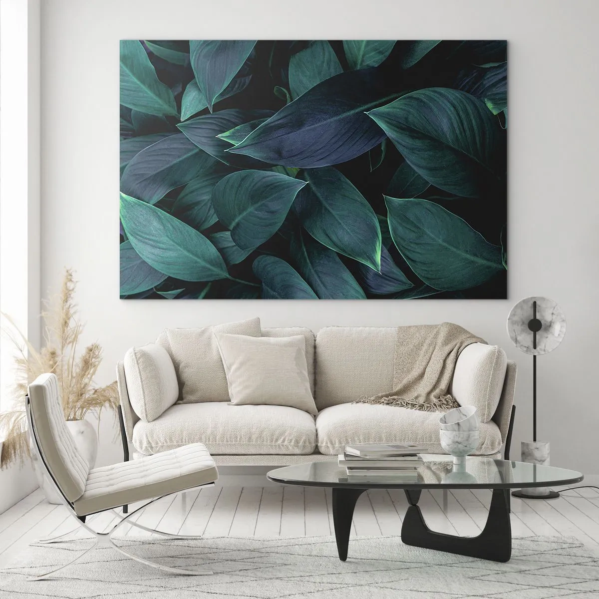 Obraz na skle - Husté zelené listy na tmavom pozadí - 70x50cm - Zeleň sama o sebe - Moderná nástenná dekorácia do obývacej izby a spálne ARTTOR