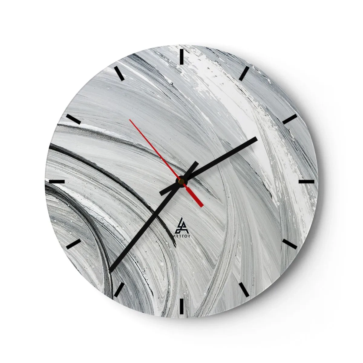 Nástenné hodiny - Sivé kruhy pripomínajúce dynamický pohyb obežnej dráhy - 30x30cm - Orbitálna kompozícia - Moderná nástenná dekorácia do obývacej izby, kuchyne a spálne ARTTOR
