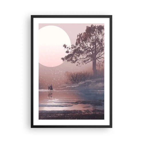 Plagát v čiernom ráme - Romantická krajina s mesiacom a stromom pri vode - 50x70cm - Nočné zázraky - Moderná nástenná dekorácia do obývacej izby a spálne ARTTOR