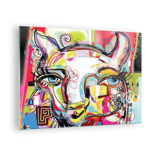 Obraz na skle - Abstraktný obraz mačacej tváre v farebnom umeleckom vyjadrení - 70x50cm - Bohatstvo mačacej krásy - Moderná nástenná dekorácia do obývacej izby a spálne ARTTOR