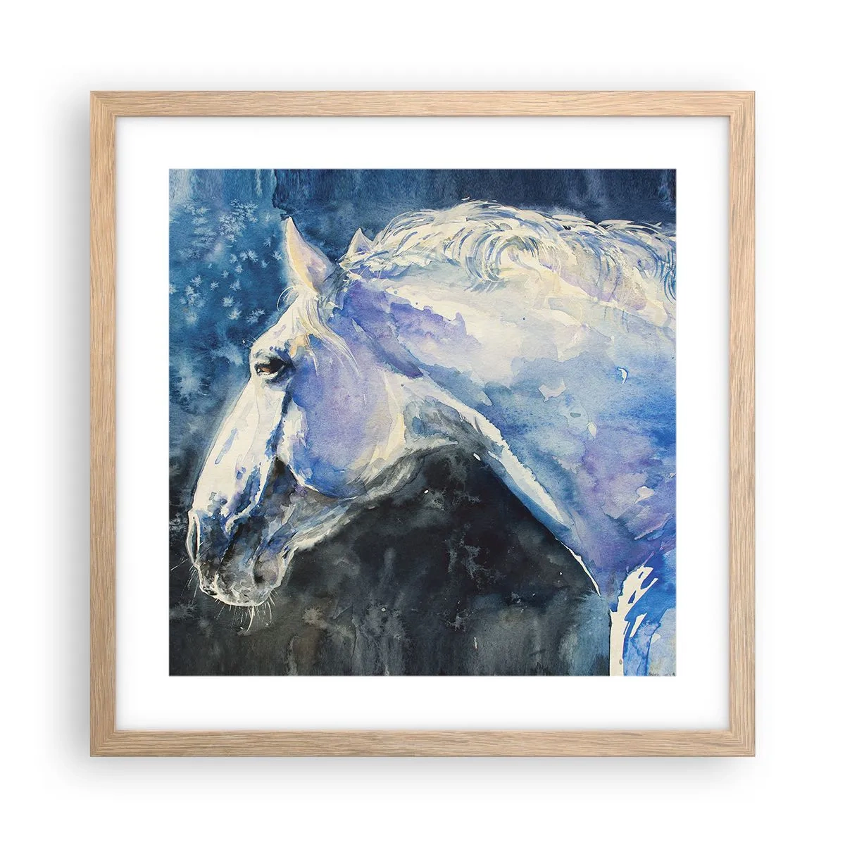Plagát v ráme zo svetlého duba - Portrét v modrej žiare - 40x40 cm