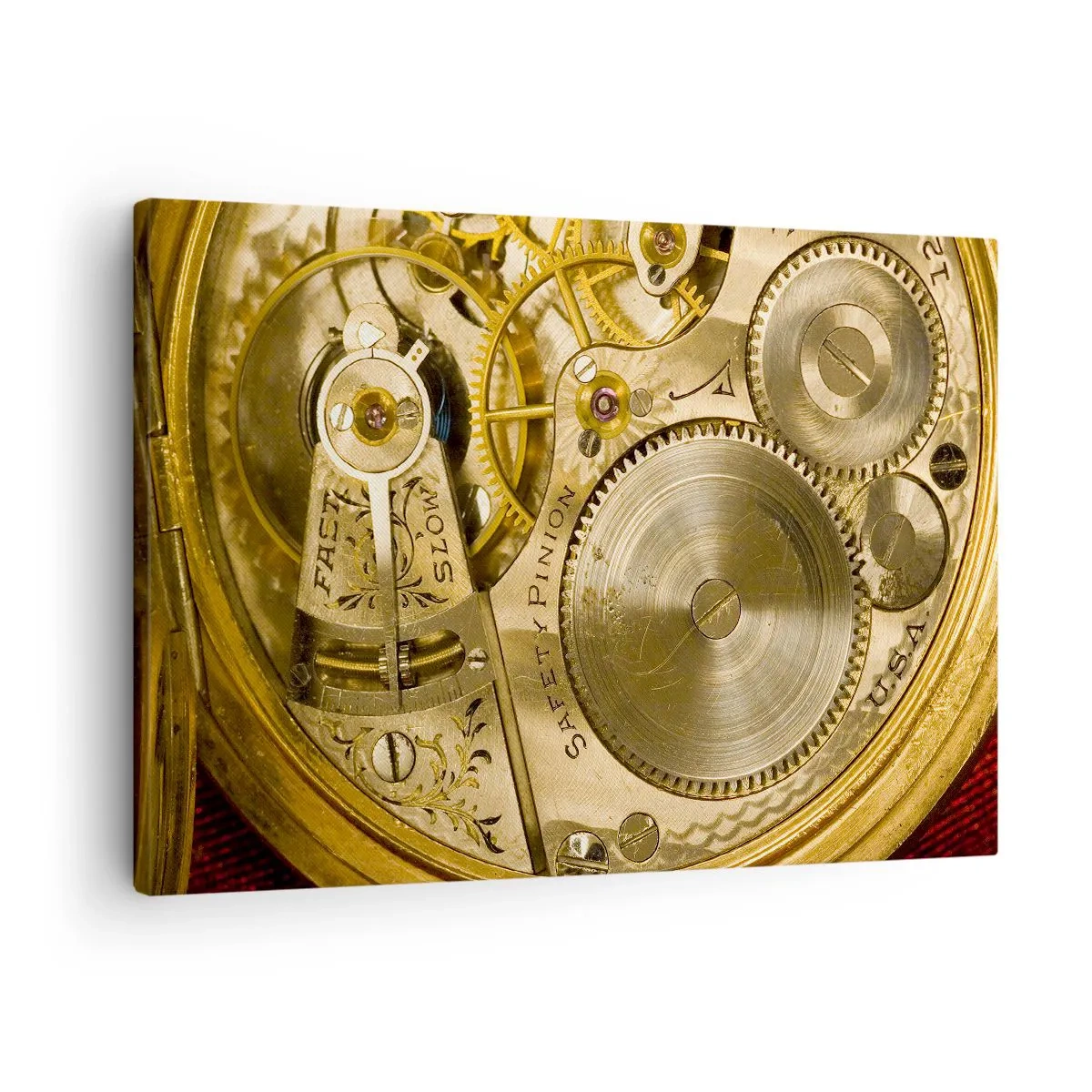 Obraz na plátne - Hodinkový mechanizmus s viditeľnými ozubenými kolesami a detailmi - 70x50cm - Choď s duchom času - Moderná nástenná dekorácia do obývacej izby a spálne ARTTOR