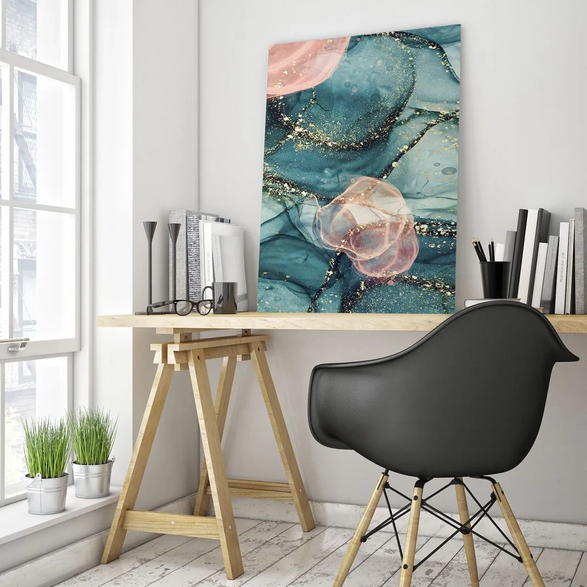 Obraz na skle - Modré hodváb modré, ružový tyl - 50x70 cm