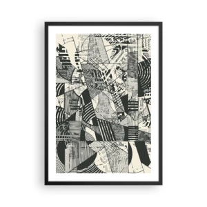 Plagát v čiernom ráme - Čiernobiele abstraktné geometrické vzory - 50x70cm - Dynamika súčasnosti - Moderná nástenná dekorácia do obývacej izby a spálne ARTTOR