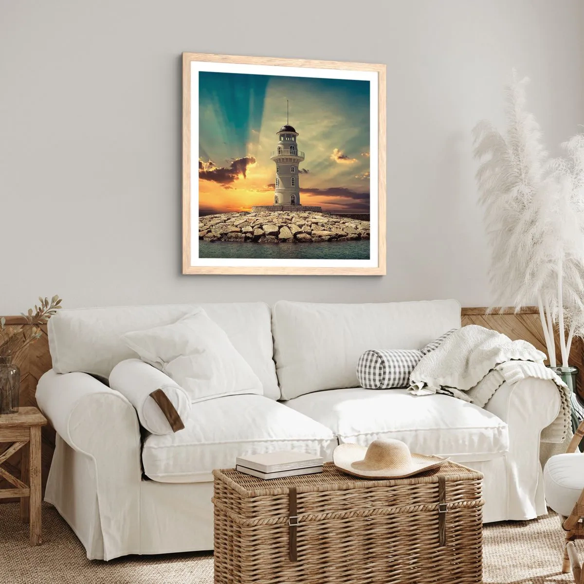 Plagát v ráme zo svetlého duba - Svetlo - Dobro - Krása - 60x60 cm