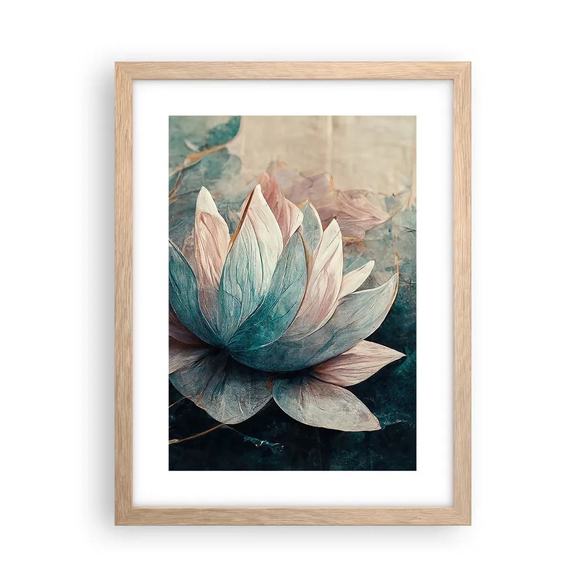 Plagát v ráme zo svetlého duba - Hviezdy a jazero - 30x40 cm