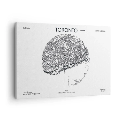 Obraz na plátne - Mapa Toronta v minimalistickom čiernobielom štýle - 70x50cm - Anatómia Toronta - Moderná nástenná dekorácia do obývacej izby a spálne ARTTOR