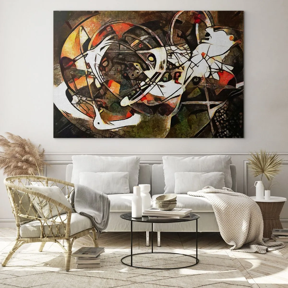 Obraz na skle - Abstraktná maľba s kruhmi a dynamickými líniami - 70x50cm - Počuješ pohyb? - Moderná nástenná dekorácia do obývacej izby a spálne ARTTOR