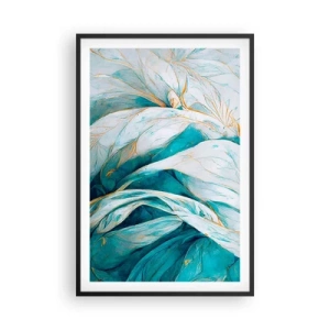 Plagát v čiernom ráme - Modrá abstrakcia so zlatým motívom - 61x91 cm