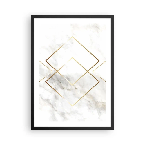 Plagát v čiernom ráme - Geometria v zlatých líniách na mramorovom pozadí - 50x70cm - Pohľad na nekonečno - Moderná nástenná dekorácia do obývacej izby a spálne ARTTOR