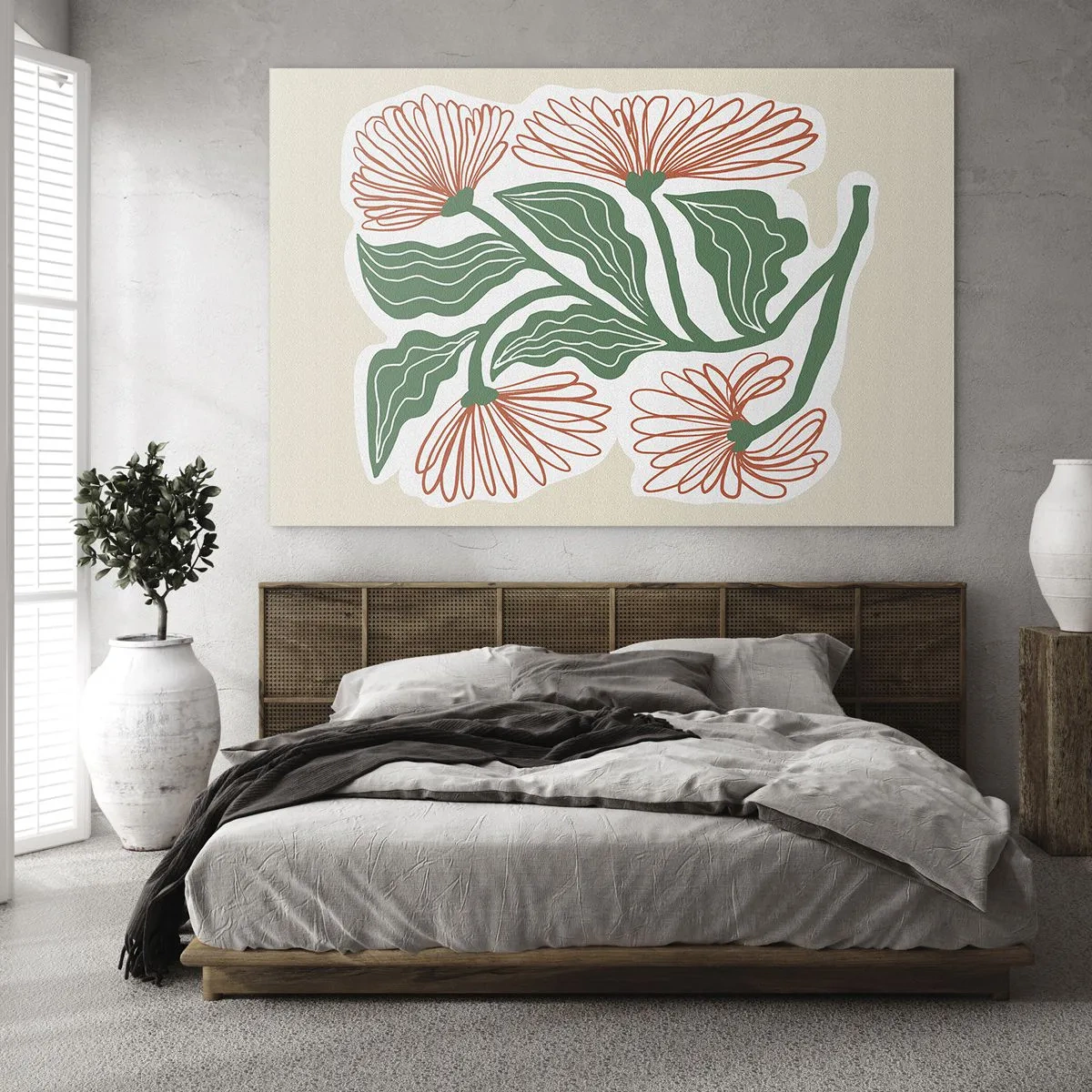 Obraz na skle - Dekoratívne kvety v ľudovom štýle na svetlom pozadí - 70x50cm - Ľudové aj moderné - Moderná nástenná dekorácia do obývacej izby a spálne ARTTOR