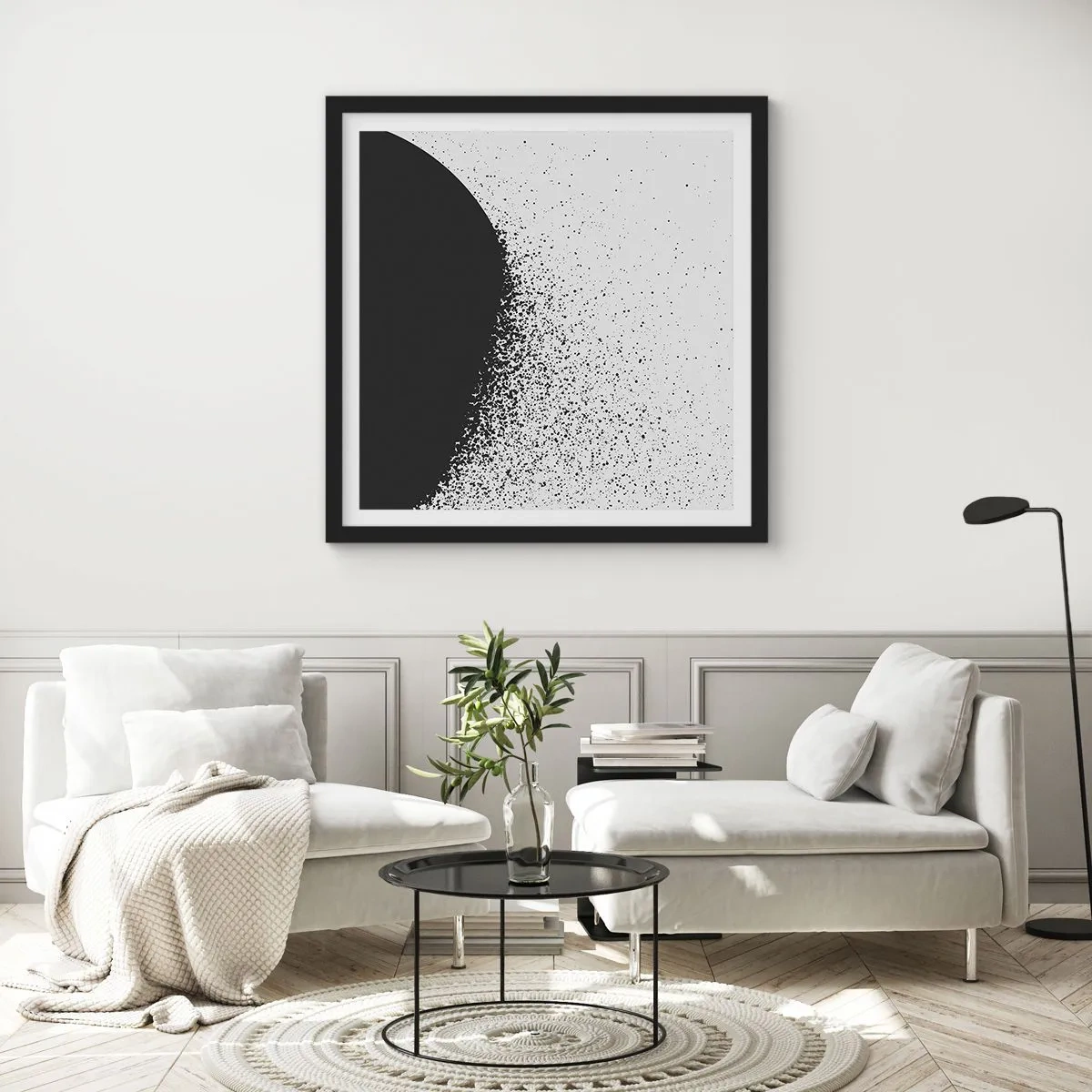 Plagát v čiernom ráme - Pohyb častíc - 40x40 cm
