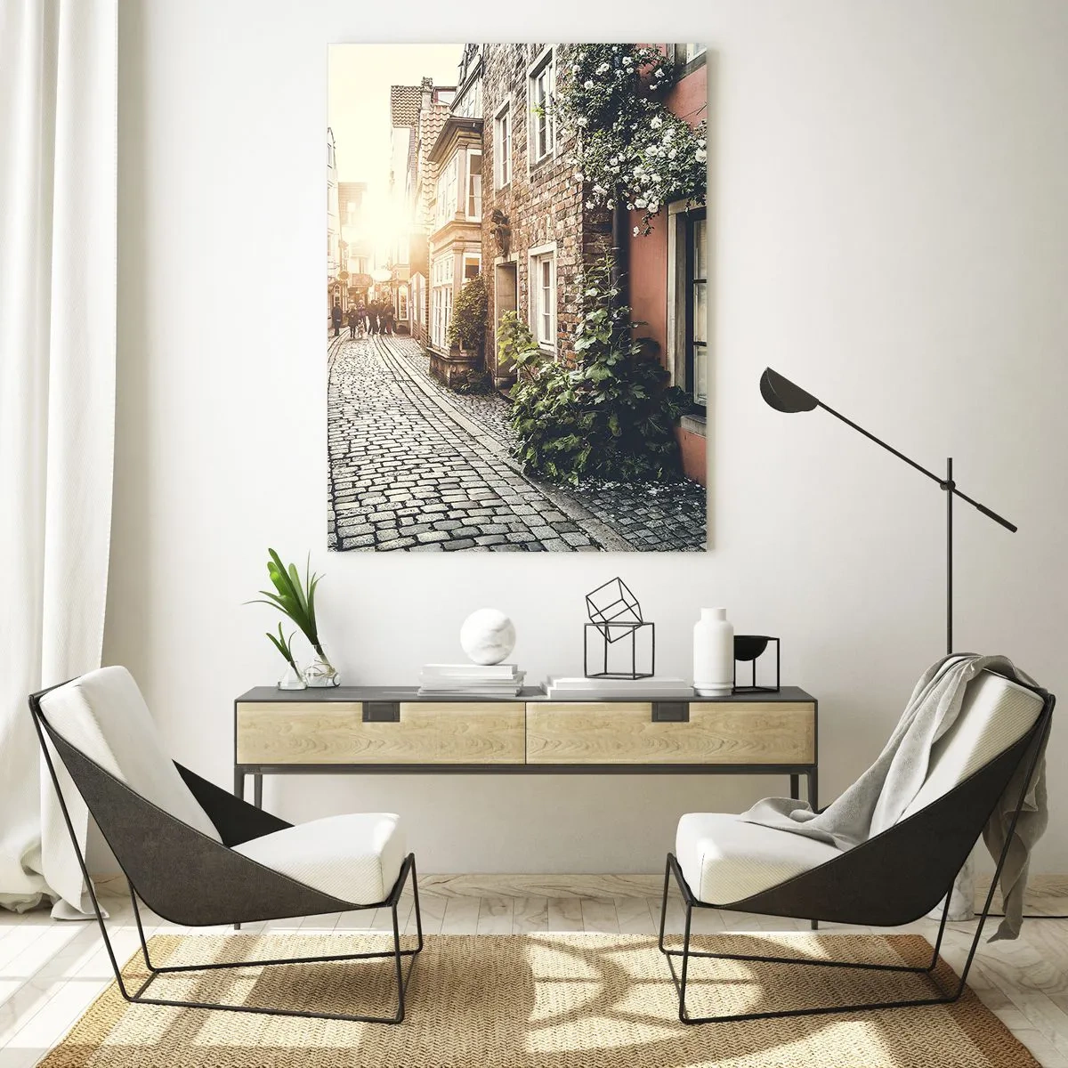 Obraz na skle - Ružová ulička v ružovej žiare - 50x70 cm