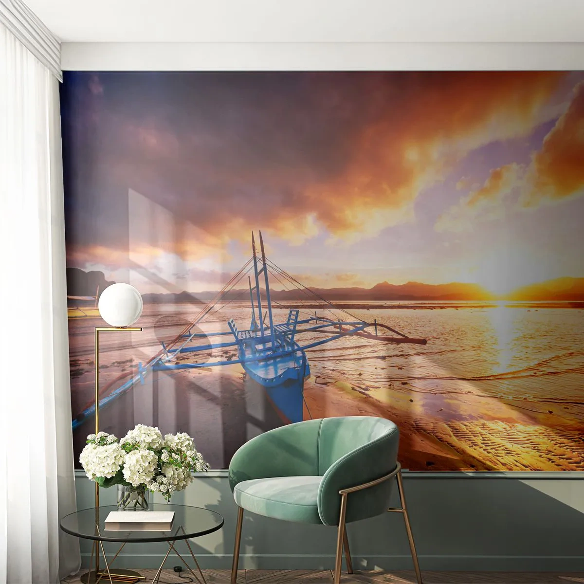 Fototapeta Premium Sand - Po celom dni sa natiahnuť na piesku - Krajina, More, Rybarska lod - 100x70 cm