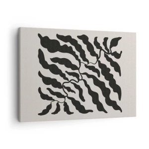 Obraz na plátne - Vetvičky s čiernymi listami na svetlom pozadí - 70x50cm - Povaha štvorca - Moderná nástenná dekorácia do obývacej izby a spálne ARTTOR