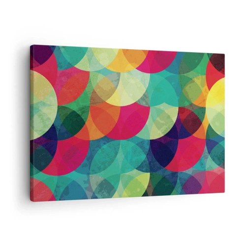 Obraz na plátne - Farebné geometrické vzory zložené z kruhov a polkruhov - 70x50cm - Vstúpiť do dúhy - Moderná nástenná dekorácia do obývacej izby a spálne ARTTOR
