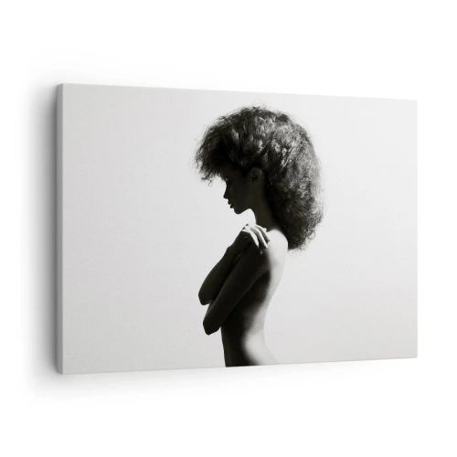 Obraz na plátne - Jemná silueta ženy v čiernobielych odtieňoch na svetlom pozadí - 70x50cm - Ako kvetina na štíhlej stonke - Moderná nástenná dekorácia do obývacej izby a spálne ARTTOR