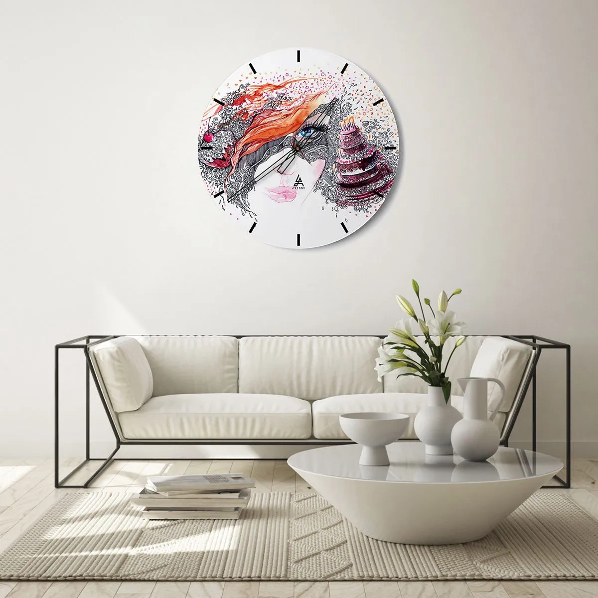 Nástenné hodiny - Umelecká tvár s bohatými detailmi a farbami - 30x30cm - S ňou je každý deň sviatok - Moderná nástenná dekorácia do obývacej izby, kuchyne a spálne ARTTOR