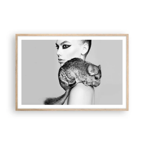 Plagát v ráme zo svetlého duba - Dáma s činčilou - 91x61 cm