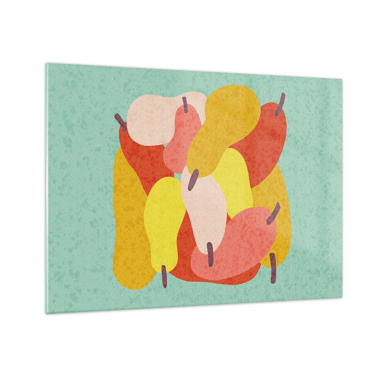 Obraz na skle - Farebné hrušky v grafickom štýle na tyrkysovom pozadí - 70x50cm - Ochutnajte letné slnko - Moderná nástenná dekorácia do obývacej izby a spálne ARTTOR