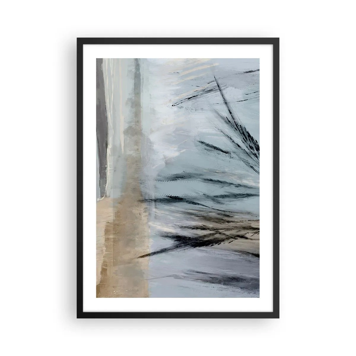 Plagát v čiernom ráme - Jemná abstrakcia inšpirovaná prírodou v tlmených farbách. - 50x70cm - Zimné polia - Moderná nástenná dekorácia do obývacej izby a spálne ARTTOR