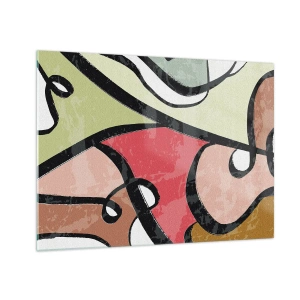 Obraz na skle - Farebná abstrakcia s čiernymi čiarami - 70x50cm - Piruety uprostred farieb - Moderná nástenná dekorácia do obývacej izby a spálne ARTTOR