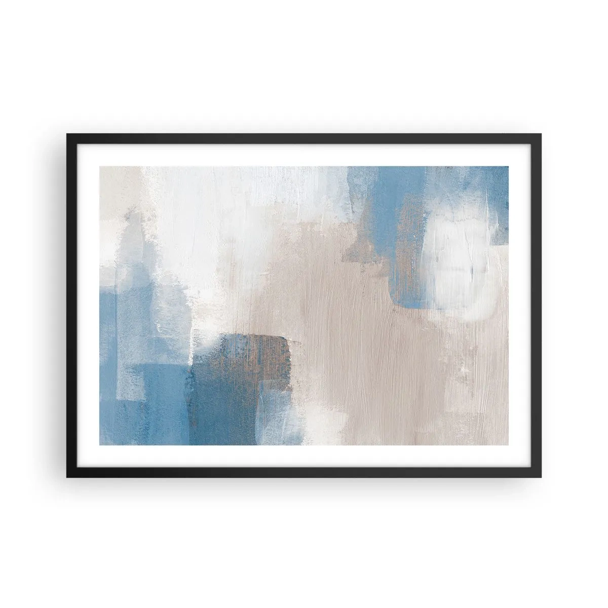 Plagát v čiernom ráme - Ružová abstrakcia za modrým závojom - 70x50 cm