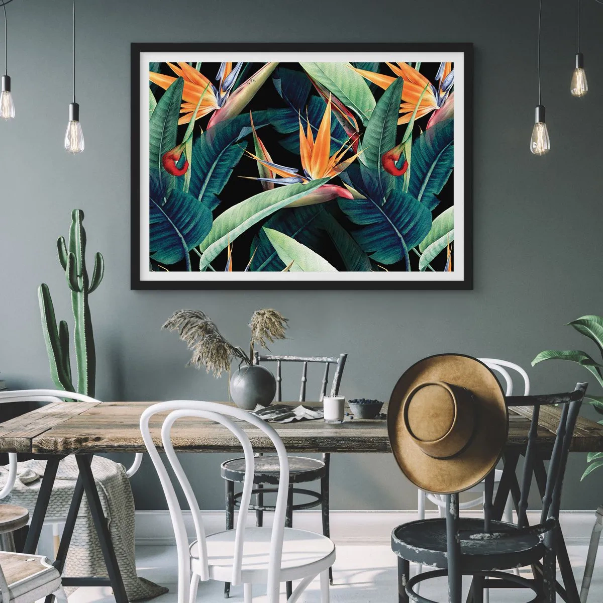 Plagát v čiernom ráme - Plamenné kvety trópov - 70x50 cm