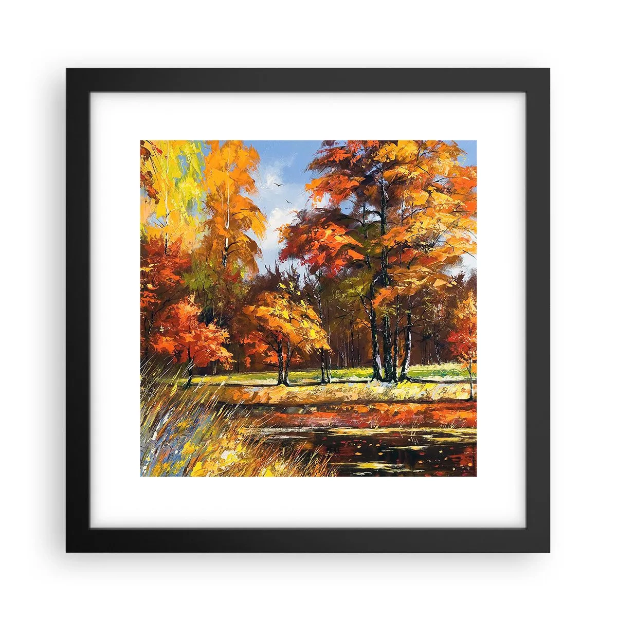 Plagát v čiernom ráme - Krajinka v zlatej a hnedej - 30x30 cm