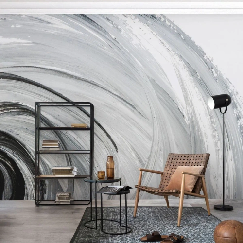 Fototapeta Standard Eco - Abstraktné vírivé ťahy štetcom v odtieňoch sivej - 100x70cm - Orbitálna kompozícia - Moderná nástenná dekorácia do obývacej izby a spálne ARTTOR