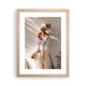 Plagát v ráme zo svetlého duba - Slnko a dievča - 30x40 cm